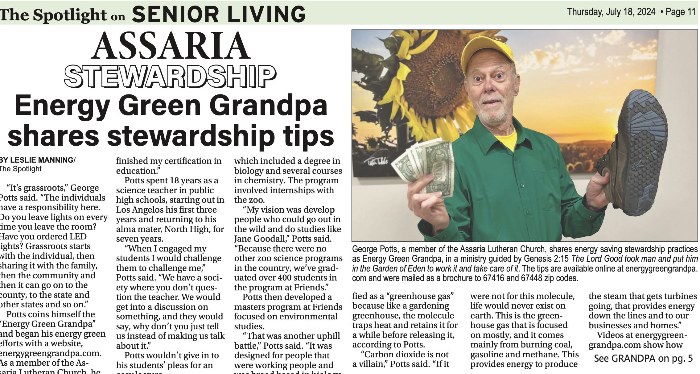 Energy Green Grandpa shares stewardship tips (from The Spotlight)